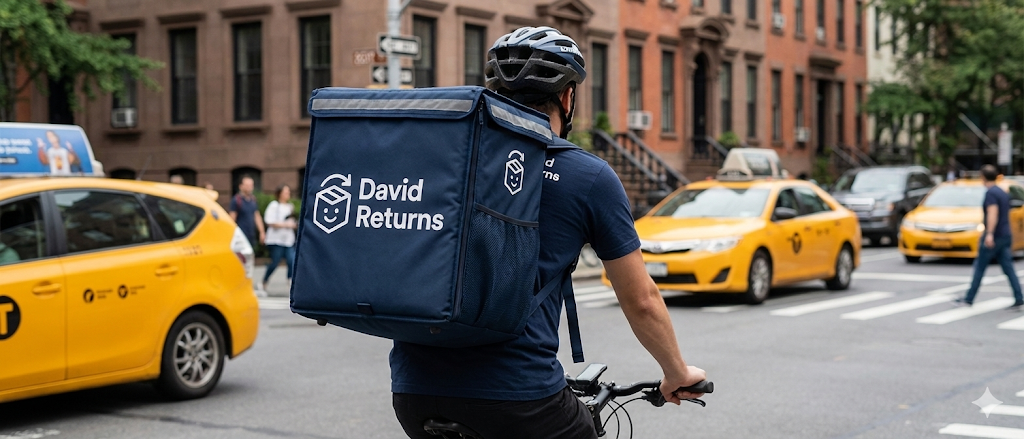 David Returns bike courier in NYC streets